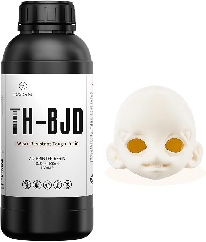 RESIONE Tough 3D Printer Resin, 3D Printing Liquid for BJD & Articulated Figures – Non-Yellowing, Wear Resistant, Drop-Resistant, ABS-Like UV Resin for LCD DLP MSLA Printers, Cream White, 1KG