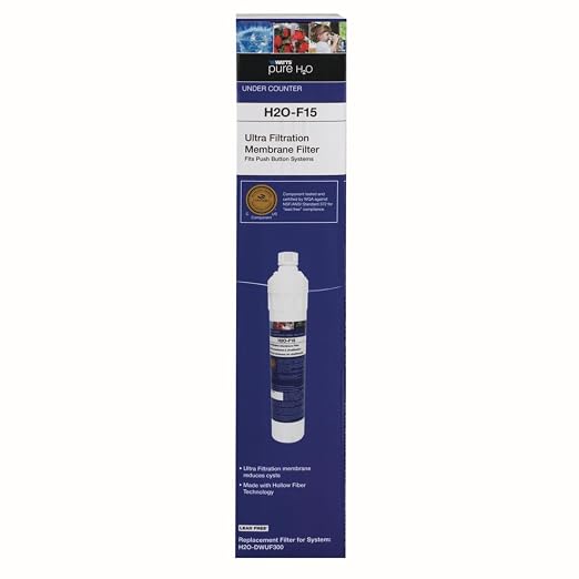 Watts Premier H2O-F15 Pure H2O UF (Ultra Filtration) Membrane Filter Replacement for H2O-DWUF300 Under Counter Water Filtration Systems, Push Button Design