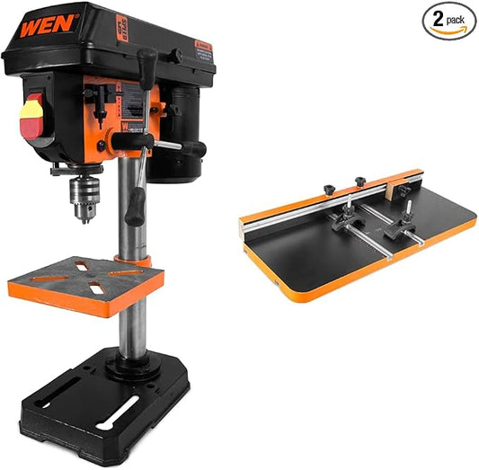 WEN 4208T 2.3-Amp 8-Inch 5-Speed Benchtop Drill Press & DPA2513 24-by-12-Inch Drill Press Table with an Adjustable Fence and Stop Block