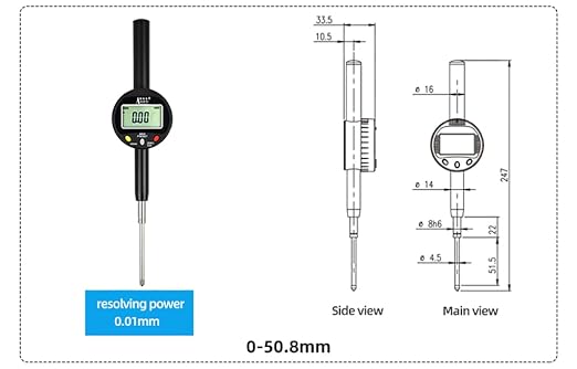 Digital Dial Indicator 0-2in/50.8mm, 0.01mm/ 0.0005" Tolerance Function Inch/Metric Measuring Tool (ACE-B50)