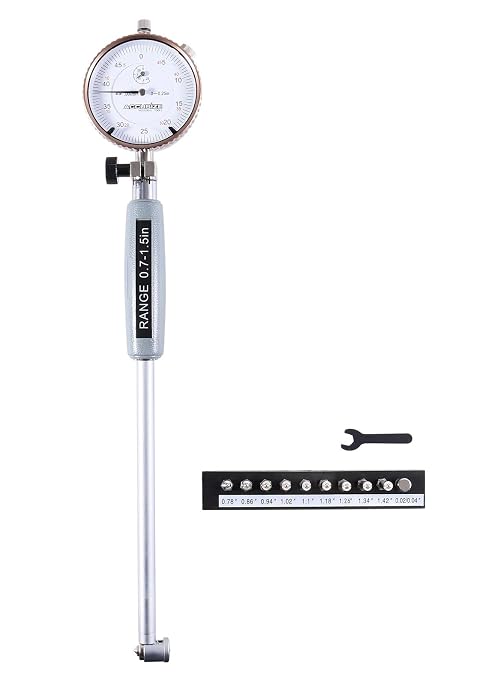Accusize Industrial Tools 0.7-1.5'' by 0.0005'' Ddial Bore Gauges, Stem Length 6'', Ee20-5015 | 6" Stem Length, Self-Centering, Chrome-Plated Handle, Insulated Grip, EE20-5015