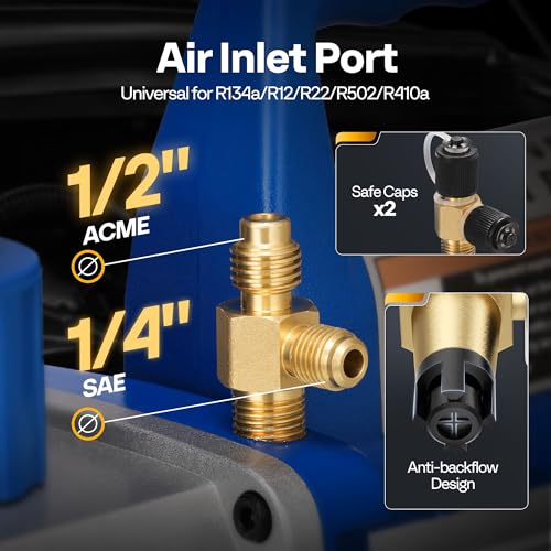 VIVOHOME HVAC Manifold Gauge Set for R134a R1234yf R454B R410a R32 with 5ft Hoses Quick Couplers and Can Taps and 110V 1/4 HP 3.5 CFM Single Stage Rotary Vane Air Vacuum Pump with Oil Bottle
