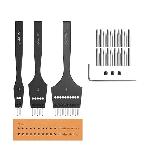 WUTA Leather Stitching Punch, 3nd Removable Round Hole Pricking Irons, Professional Working Hole Punch Tool Set for DIY Leather Craft（3mm- 2+5+10 Hole）