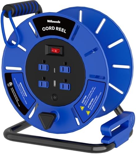 24W LED Work Light and Extension Cord Storage Reel with 4-Grounded Outlet & 2 USB Port Bundle, for Garage, Workshop, Car Repair Scene Y06WL06-U85CR06