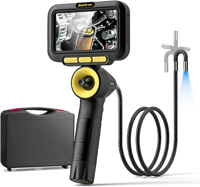 360° Joystick Articulating Borescope with Light,5'' Monitor 6.2mm Slim Probe Endoscope Inspection Camera,4-Way Articulating Borescope with 5ft Resilient Gooseneck Cable-Dual Battery Pack