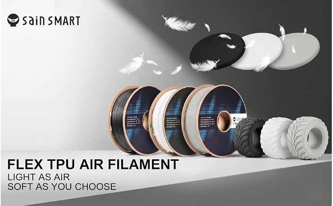 SainSmart Flex TPU Air, 1.75mm Lightweight Foaming TPU Filament, 1kg, Adjustable Hardness 77A–93A, High Resilience & Matte Finish, Easy Printing & No Clogging, for Wearables, Sports Gear, Grey