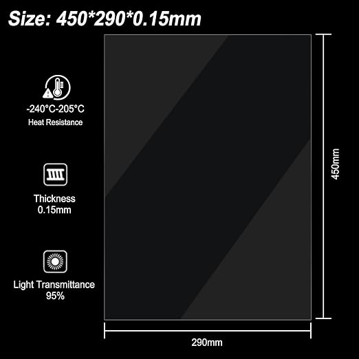 6PCS FEP Film Release Films for Phrozen Sonic Mega 8K /8K V2 /8KS Resin 3D Printer with 95% Light Transmittance, 450 x 290 x 0.15mm