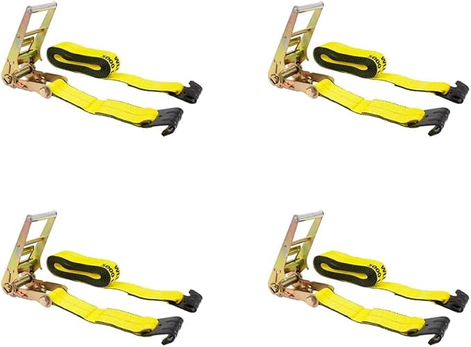 Mytee Products Ratchet Tie-Down Straps with Flat Hooks, 3" x 30' Ratchet Straps Yellow | 15,000 Lbs Breaking Strength | TieDown Ratchet Straps for Flatbed, Truck, Trailers Pickup (4 Pack)