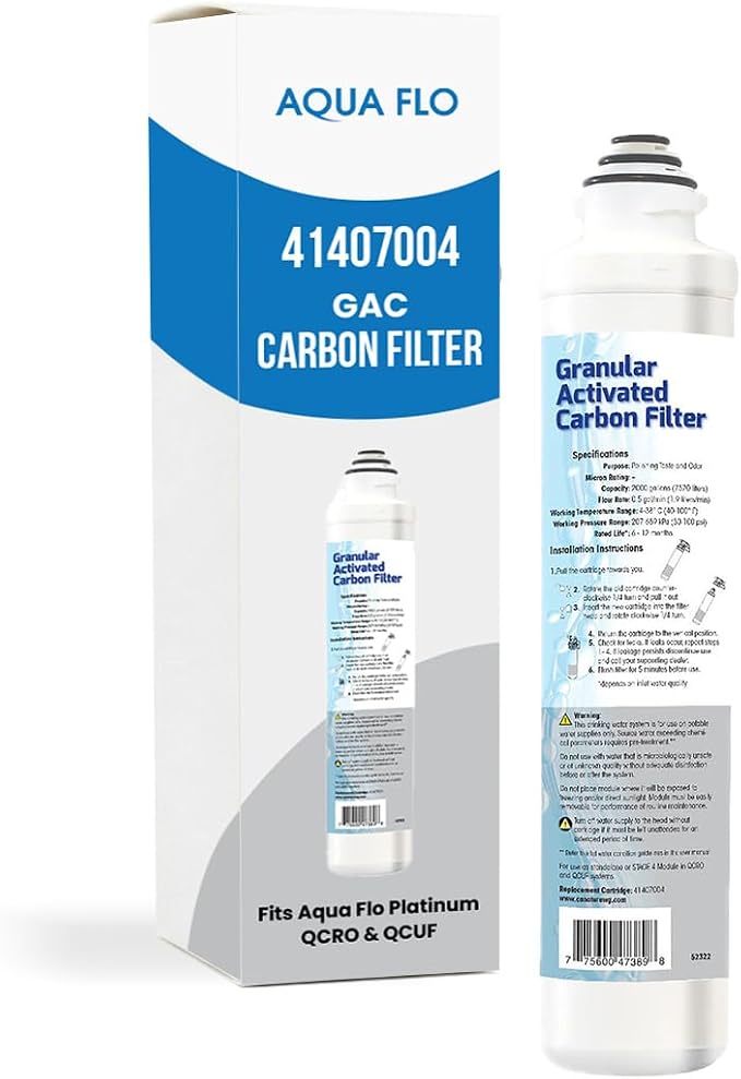 Aqua Flo 41407004 QCRO GAC Carbon Filter Replacement – Quick Change Cartridge for Aqua Flo QCUF 4-Stage Reverse Osmosis Systems, Improves Taste and Odor, 2000 Gallons Filter Capacity, Easy Install