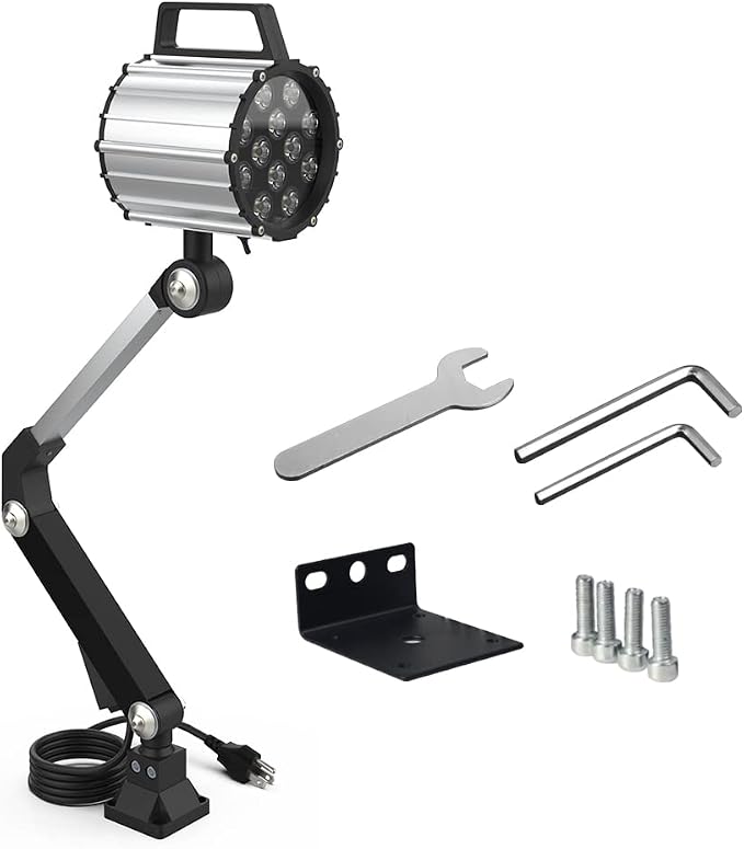 Led Waterproof Machine Work Light, Multipurpose Adjustable Angle Aluminum Alloy Long Arm for Lathe CNC Milling Drill Press and Workbench, AC 110~240V with US Plug