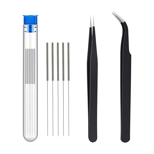 3D Printer Cleaning Kit: 0.35mm Cleaning Needles 5pcs + Curved Hook Straight Hook Tweezers with Soft Sleeve, Getting the Job Done with 0.4mm Nozzles