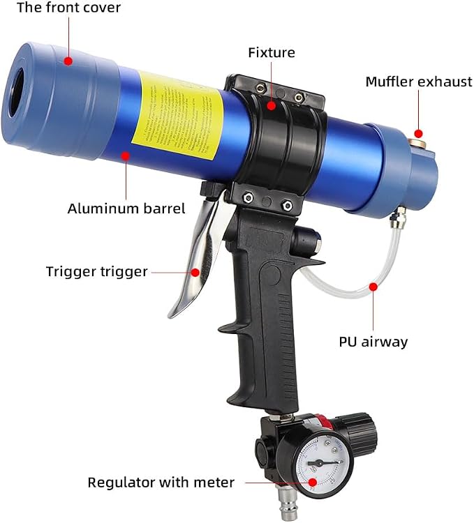 Air Sealant Gun 10 oz/310 ml,Pneumatic Caulking Gun,Silicon Sealant Nozzle Glass Rubber Grout Construction,Applicator Glass Gluing Tool