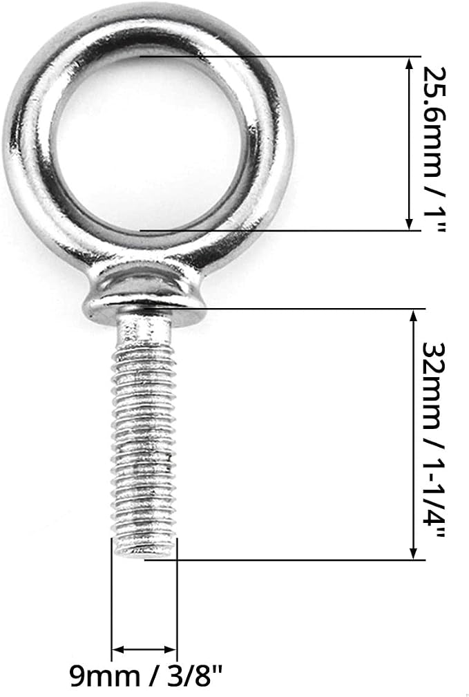 QWORK Eye Bolt, 10 Pack 3/8" x 1-1/4" UNC Marine Grade Stainless Steel Lifting Ring Threaded Eyebolts