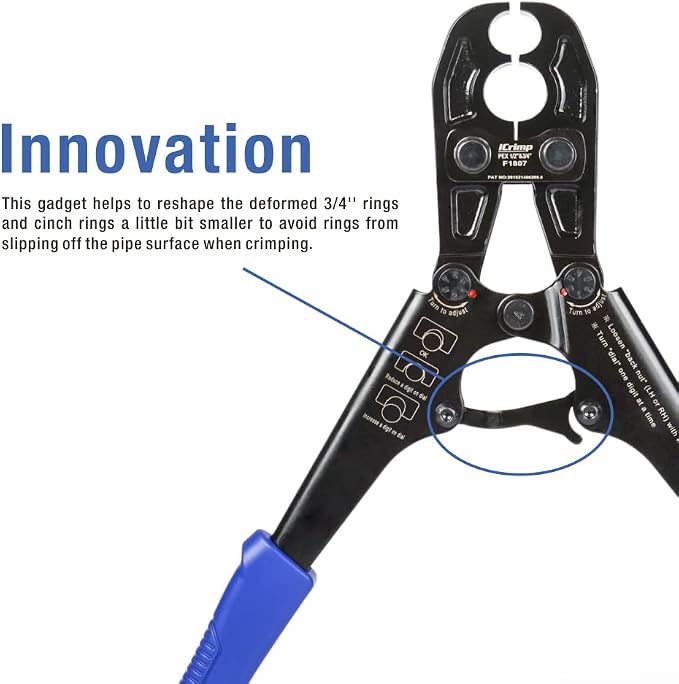 iCrimp Pex Crimping Tool, 1/2-inch & 3/4-inch Copper Ring Heavy Duty Dual Size, c/w Go/No-Go Gauge Meets ASTM F1807