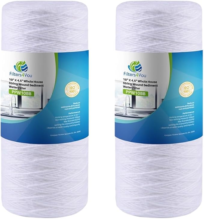 CFS Large Capacity Sediment Water Filter Compatible with Campbell HDSC5 Models Removes Bad Taste Whole House Replacement Filter 5 Micron 9 3/4" Cartridge (2 Pack)