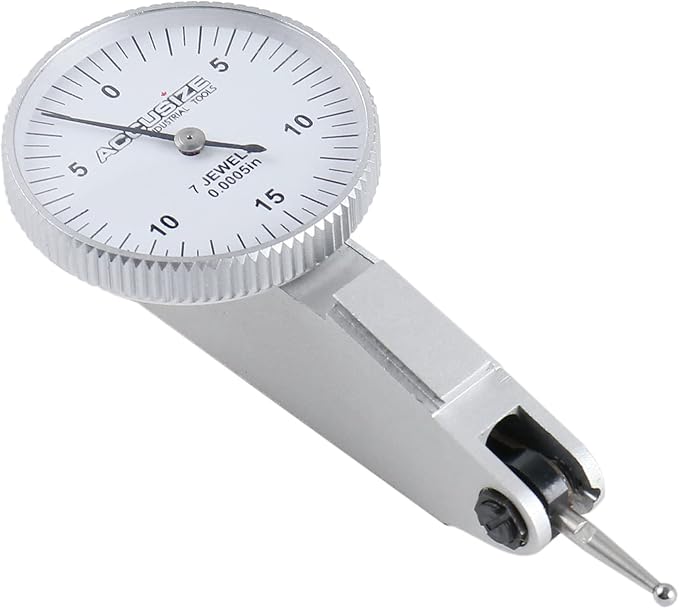 Accusize Industrial Tools 0.03'' x 0.0005'' Dial Test Indicator in Fitted Box, P900-S108 | Top and Back Dovetails, 230 Deg Adjustable Contact Point, 2 Clamps, Fitted Box, 7-Jewel, P900-S108
