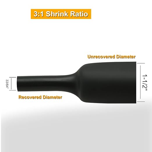 TKDMR 5 Ft 1-1/2" Heat Shrink Tubing - 3:1 Ratio Marine Grade Heat Shrink,Wire Cable Adhesive Lined Tube Insulation Seal Against Moisture Corrosion and Air Leakage.Black