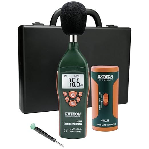 Extech 407732-KIT Low/High Range Sound Level Meter Kit | Type 2 ANSI/IEC 651, dual range, includes 94dB calibrator, data hold, max hold, case