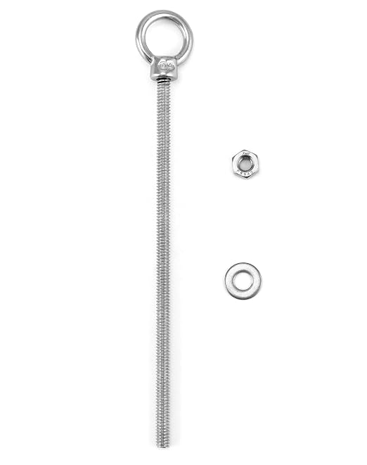 QWORK Threaded Eyebolts, 10 Pack 1/4" x 6" Long Stainless Steel Marine Grade Shoulder Eye Bolt