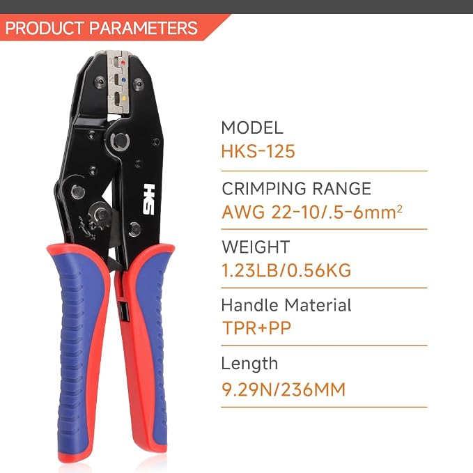 HKS Crimping Tool for Heat Shrink Connectors with 3 in 1 Stripper & 280PCS Marine Grade Heat Shrink Connectors (21 Types) of Tinned Red Copper AWG 22-10
