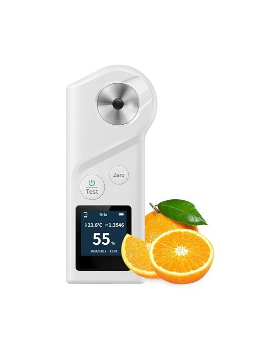 Brix Refractometer with ATC – 0–55% Range, Portable Sugar Tester for Durian, Fruits, Juice, Home Brewing & Field Testing