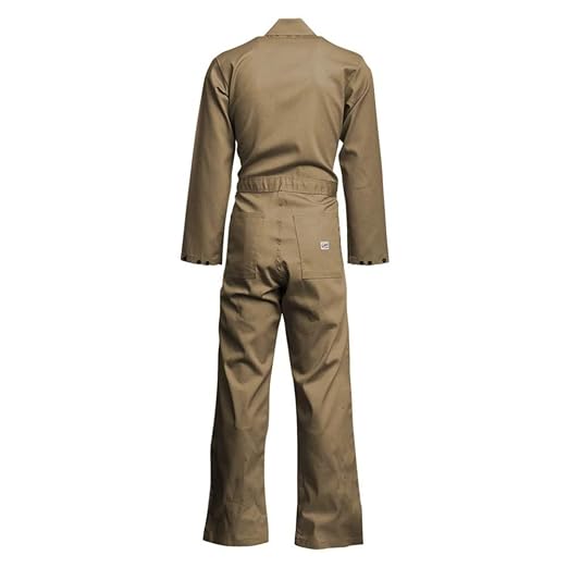 Lapco FR CVEFR7KH-MED RG Flame Resistant Economy Coveralls, 100% Cotton Twill with Moisture Management, HRC 2, NFPA 70E, 7 oz, Medium Regular, Khaki