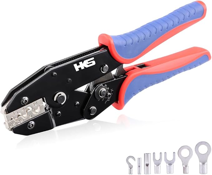 HKS Crimping Tool for Non-Insulated Terminals - Ratcheting Wire Crimpers for Butt, Fork, Ring, OT & UT - AWG 20-8 (0.5-10mm²) - Ratchet Terminal Crimper - Electrical Crimping Tool