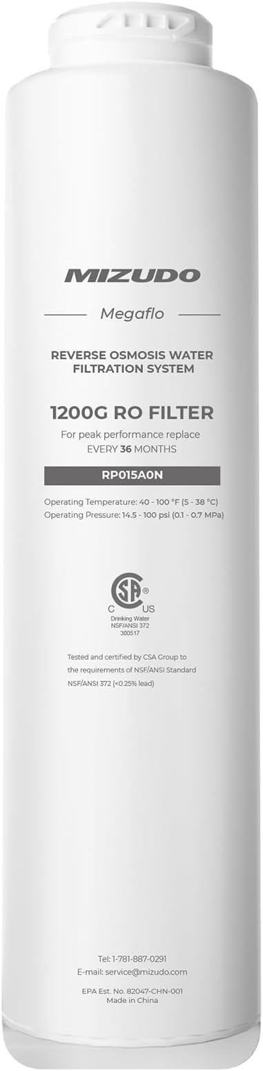 MIZUDO 1200GPD RO Membrane Filter, Reverse Osmosis System Replacement, 0.0001 Micron, 36-Month Lifetime