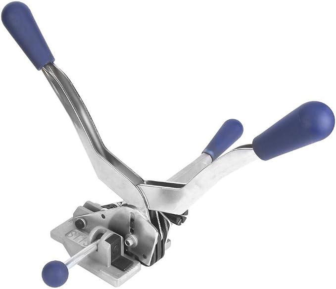 Walfront 3 in 1 Strapping Tool, Manual Banding Tool for 1/2-5/8 inch PP Strap, Steel Tensioner Sealer Cutter for Pallet Packaging, Heavy Duty Fastening Snapping Cutting
