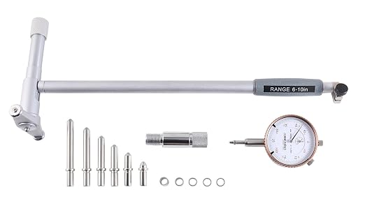 Accusize Industrial Tools Dial Bore Gauge Set, 6-10" x 0.0005", EE20-5010 | 10" Stem Length, Self-Centering, Chrome-Plated Handle, Insulated Grip