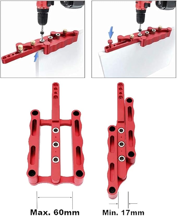 Self Centering Doweling Jig Woodworking Joinery Hole Drill Guide with 1/4 5/16 3/8 Inch Positioner Locator Tool Red Wave Hardware Precise Punch Drilling Jig Kit