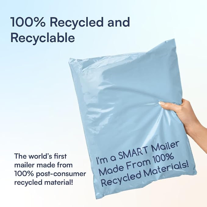 100 Count, 12x15.5 inch 100% Recycled Poly Mailers Eco Friendly Packaging Envelopes Supplies Mailing Bags 2.5 Mil Thick - SMART Mailer