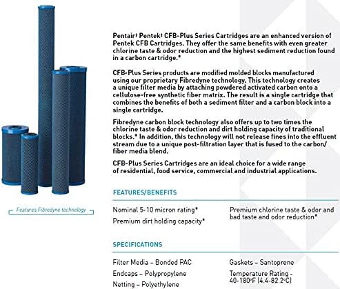 Pentair Pentek CFB-Plus20BB Big Blue Carbon Water Filter, 20-Inch Whole House Fibredyne Modified Molded Carbon Block Cartridge, 4.63" x 20", 5-10 Micron