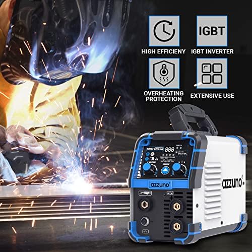 AZZUNO 135A MIG Welder & Welding Helmet Auto Darkening with True Color Large Viewing 3.94"×3.82", 3 in 1 Multiprocess Welder 110V MIG Welder Machine Flux MIG/Lift TIG/Stick Welding Machine