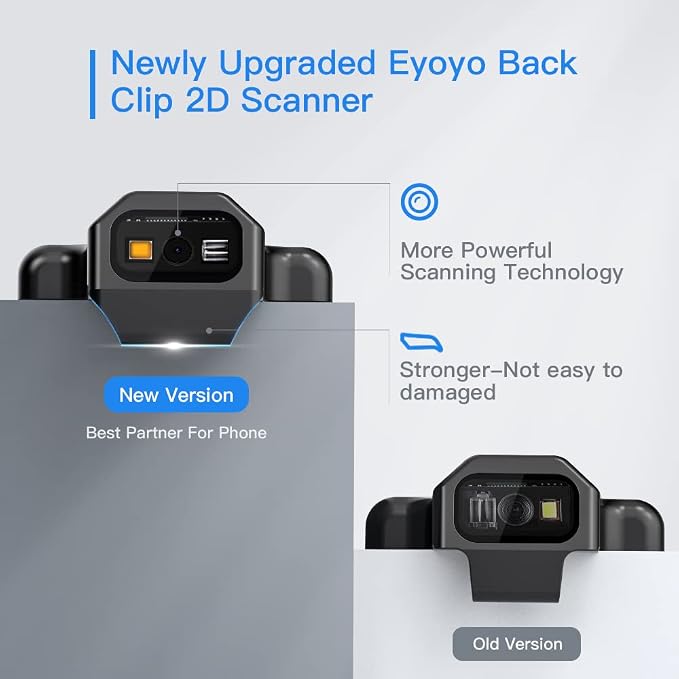Eyoyo Upgraded QR Code Scanner Bluetooth Android Barcode Scanner, Portable Back Clip Wireless 1D 2D UPC ISBN Inventory Barcode Reader PDF417 Data Matrix Code Compatible with iPhone, Android Phone