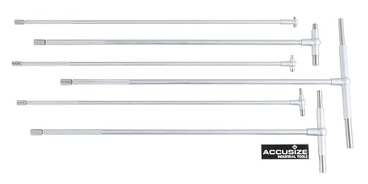 Accusize 12" Long Reach Telescoping Gage Set 5/16 in-6 in, 6 Pc, 3602-5012 | Satin Chrome Finish, Self-Centering Double-Action, Hardened Tool Steel Contacts, Plastic Case,