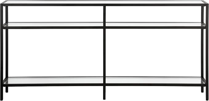 Henn&Hart 64" Wide Rectangular Console Table in Blackened Bronze, Entryway Table, Accent Table for Living Room, Hallway | Glass shelves with extra long design provide open display and storage for living rooms, entryways, hallways, and offices