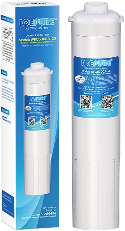 ICEPURE WFC5300A-20 Filter Replacement for WFS5300A-20 Under Sink Water Filter System, 5 Years or 40K Gallons Ultra High Life, Removes Heavy Metals, Chlorine, Odor, NSF/ANSI CAN 372 & 42 Certified
