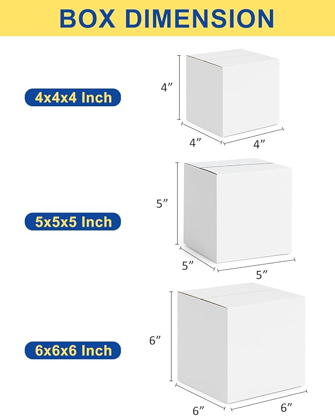 Assorted-Sizes-Shipping-Boxes-45-Pack: 4x4x4 & 5x5x5 & 6x6x6 Small-Shipping-Boxes-Mailers, White Corrugated-Cardboard-Boxes-for-Packing-Small-Business Mailing
