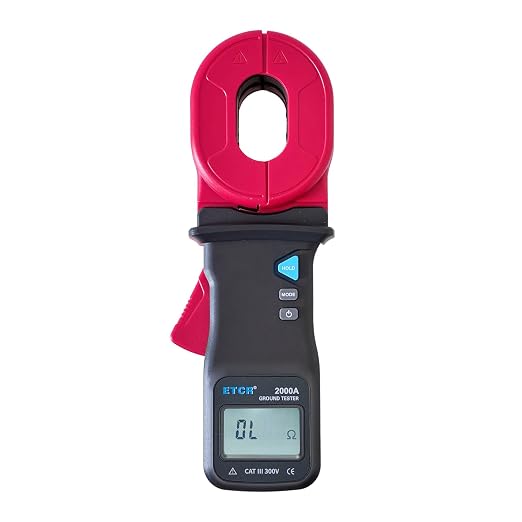 ETCR2000A Digital Clamp Ground Earth Resistance Meter Tester 500Ω | Non-contact clamp-on design enables fast loop resistance measurement without disconnecting ground wires, with 55mm×32mm jaw