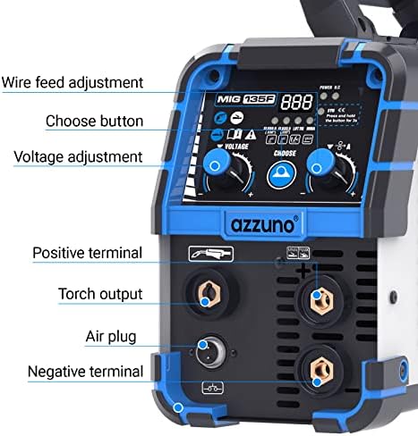 AZZUNO 135A MIG Welder & Welding Helmet Auto Darkening with True Color Large Viewing 3.94"×3.82", 3 in 1 Multiprocess Welder 110V MIG Welder Machine Flux MIG/Lift TIG/Stick Welding Machine