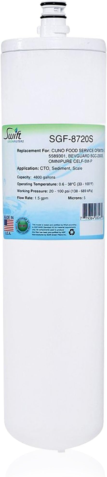 Swift Green Filters SGF-8720S Compatible Commercial Water Filter for CFS8720-S, 5589301, CFS8720, 5589314, BGC-2300S, CELF-5M-P, EFS8002S (6 pack).