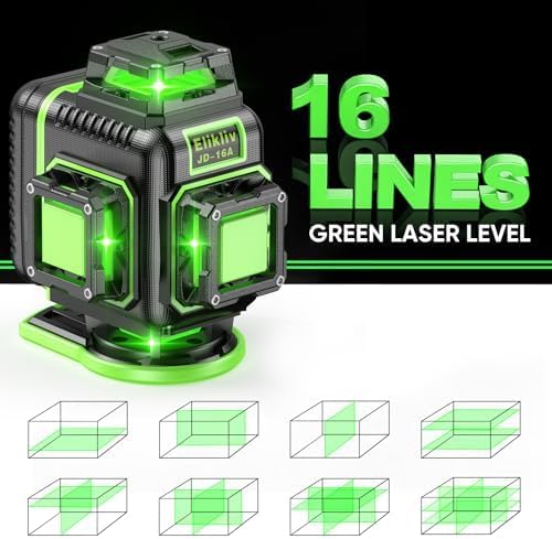 Laser Level 360 Self Leveling with Tripod, Elikliv 4D Laser Level, 165Ft Green Laser Level Lines Tool, 4x360° Cross Line Laser for Construction, Picture Hanging, Floor Tile, Renovation(green)