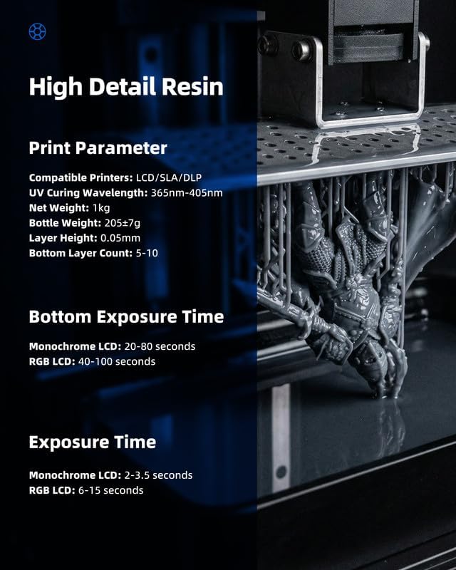 Inslogic 14K High Detail 3D Printer Resin, Smooth Matte Finish with Fine Detail for Miniatures, Low Shrinkage, No Cracking, 405nm UV-Curing Resin for LCD, DLP, SLA 3D Printing (Dark Gray, 1kg）