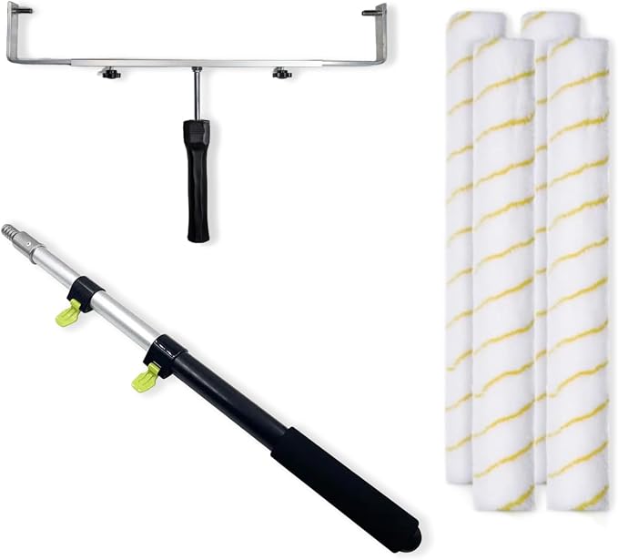 18" Paint Roller Kit with Extension Pole - Includes 3ft Adjustable Telescopic Pole, 12"-18" Adjustable Roller Frame, (4) 18" Roller Covers | Interior & Exterior Paint Supplies