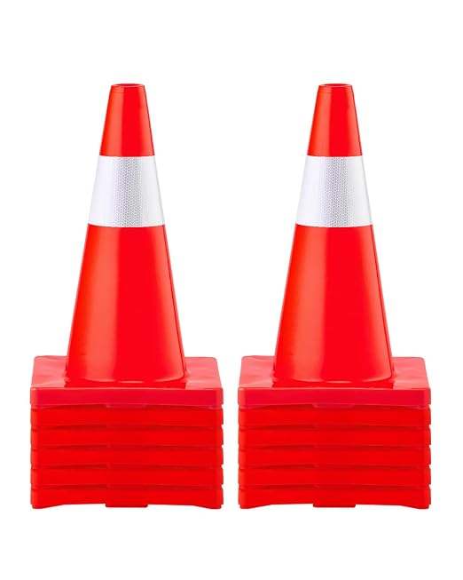 VEVOR 12Pack 18" Traffic Cones, Safety Road Parking Cones PVC Base, Orange Traffic Cone with Reflective Collars, Hazard Construction Cones for Home Traffic Parking