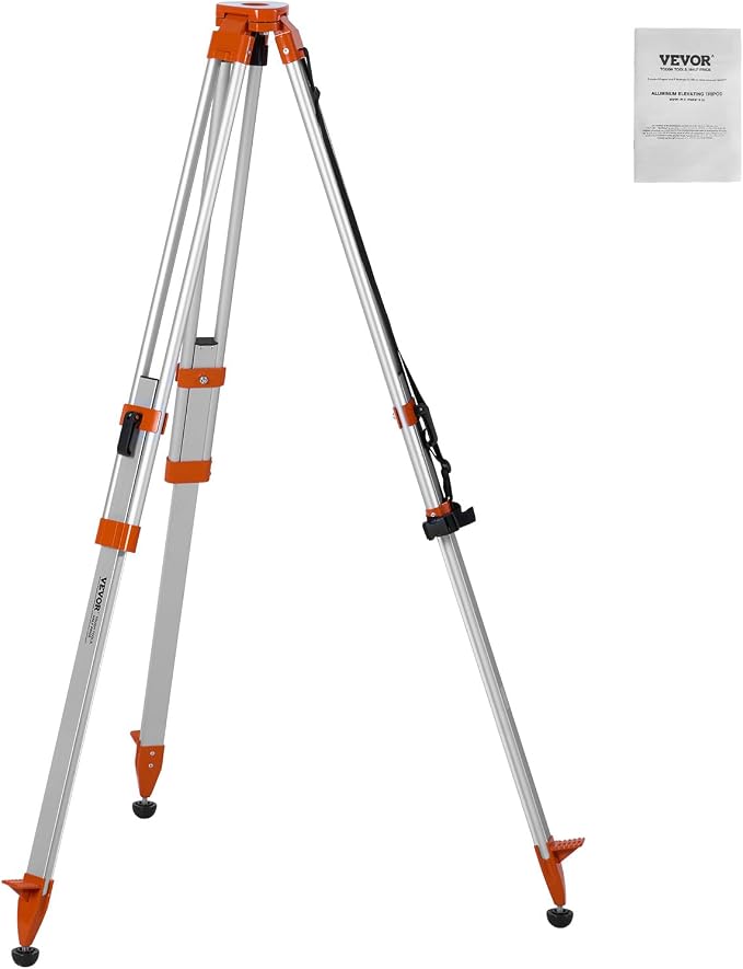 VEVOR Laser Level Tripod Stand, 5/8"-11 Thread Mount, 16.53-65.55 inch Height Adjustment Heavy Duty Survey Tripod for Construction Laser Level Scanner, Retractable Legs Non-Skid Feet Professional