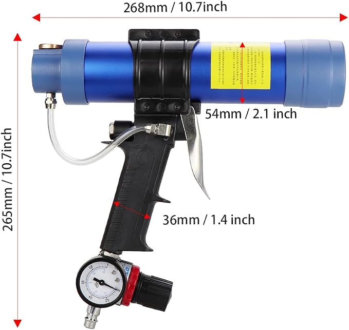 Air Sealant Gun 10 oz/310 ml,Pneumatic Caulking Gun,Silicon Sealant Nozzle Glass Rubber Grout Construction,Applicator Glass Gluing Tool