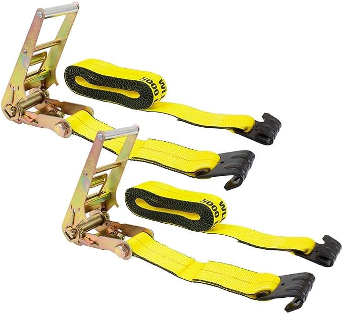 Mytee Products (2 Pack) 3" x 30' Ratchet Tie-Down Straps w/Flat Hook 15,000 Lbs Capacity - Yellow