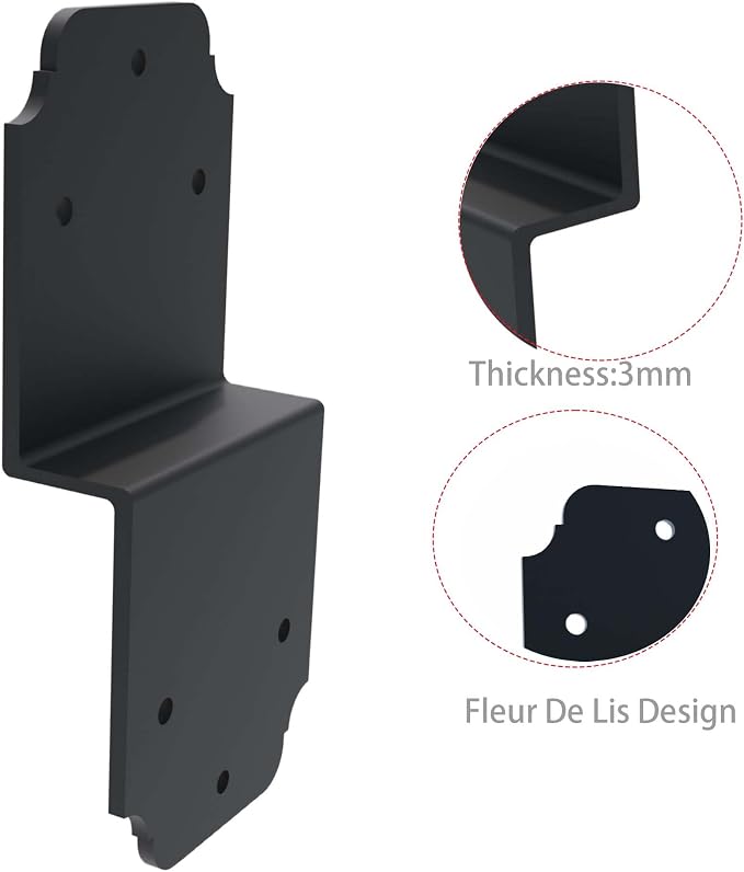 2packs Heavy Duty Pergola Brackets Black Z Bracket ,6" Steel Angle Joist Tie, Post to Beam Connectors Repair Hardware for Wood DIY Projects Deck Framing Construction Fence Repair